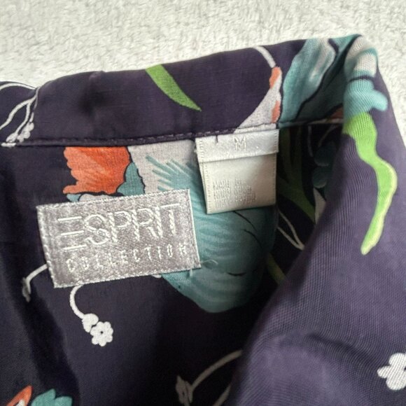 Esprit Collection Women's Floral Print Collared Button Up Shirt Black/Red Medium - Picture 3 of 8